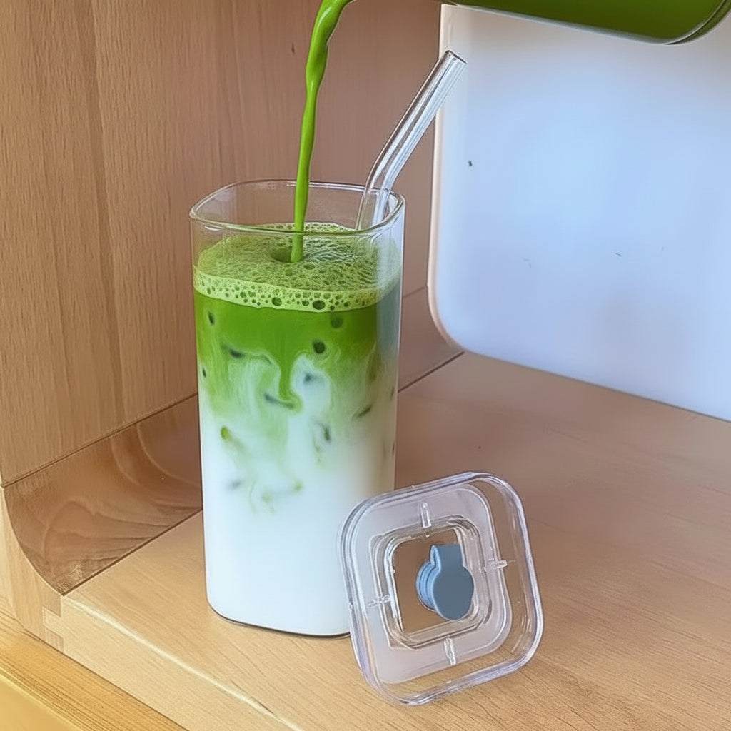 Vierkant Transparant Matcha Glas